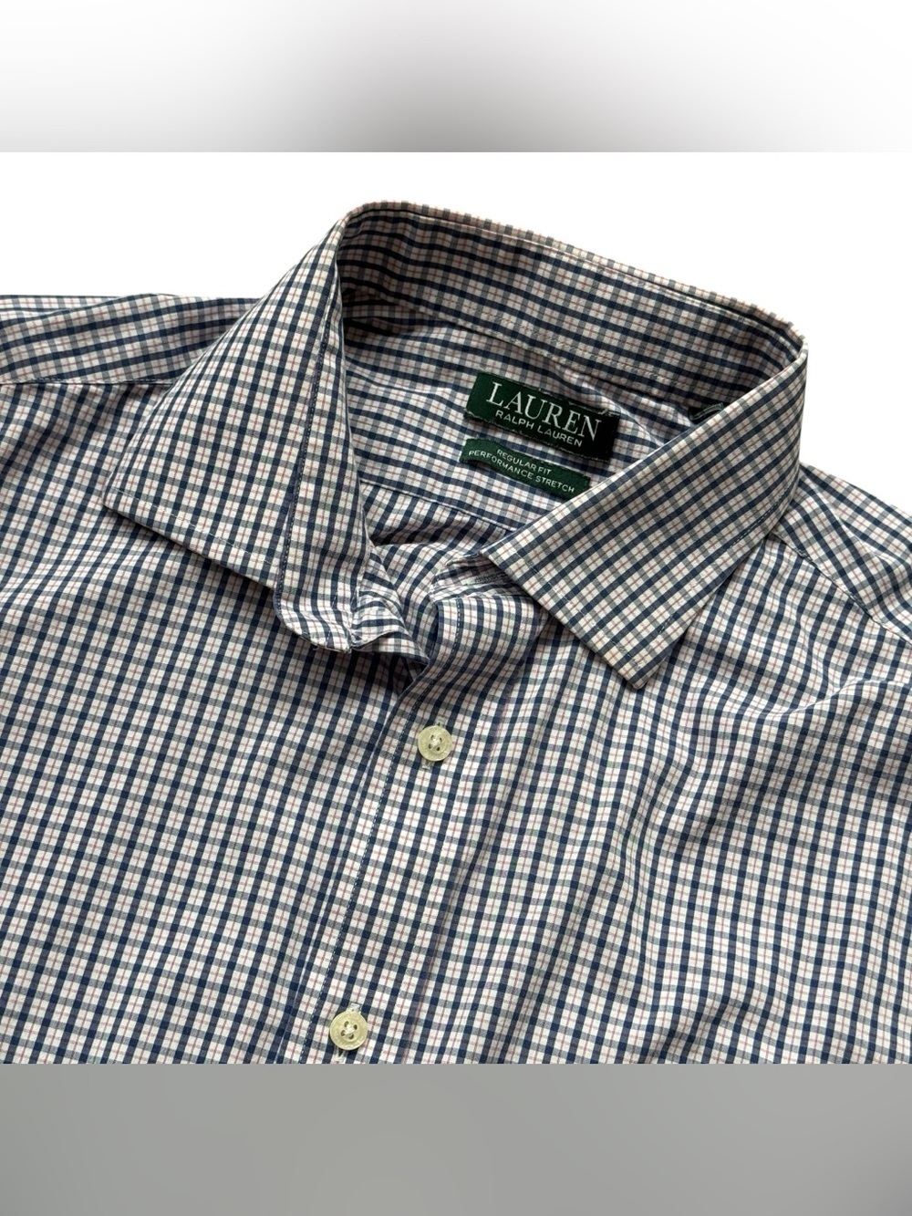 Lauren Ralph Lauren Performance Stretch Check Dress Shirt Blue White 16 32/33